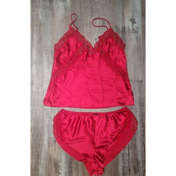 Teddy Set Red 2pc Satiny Victorias Secret Misses Size Small - Picture 1 of 9
